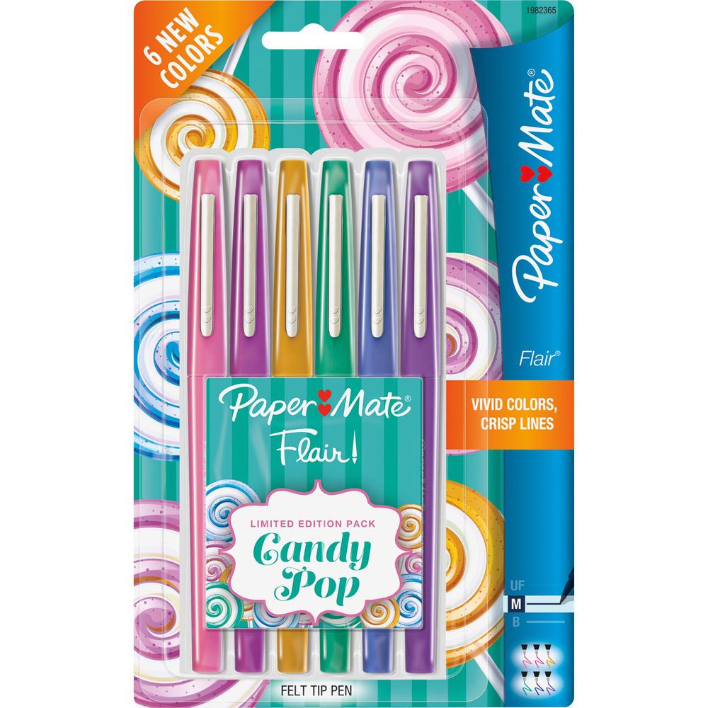 Paper Mate Flair Candy Pop Limited Edition Felt Tip Pen - Medium Pen Point - Assorted - Felt Tip - 6 / Pack. Picture 1