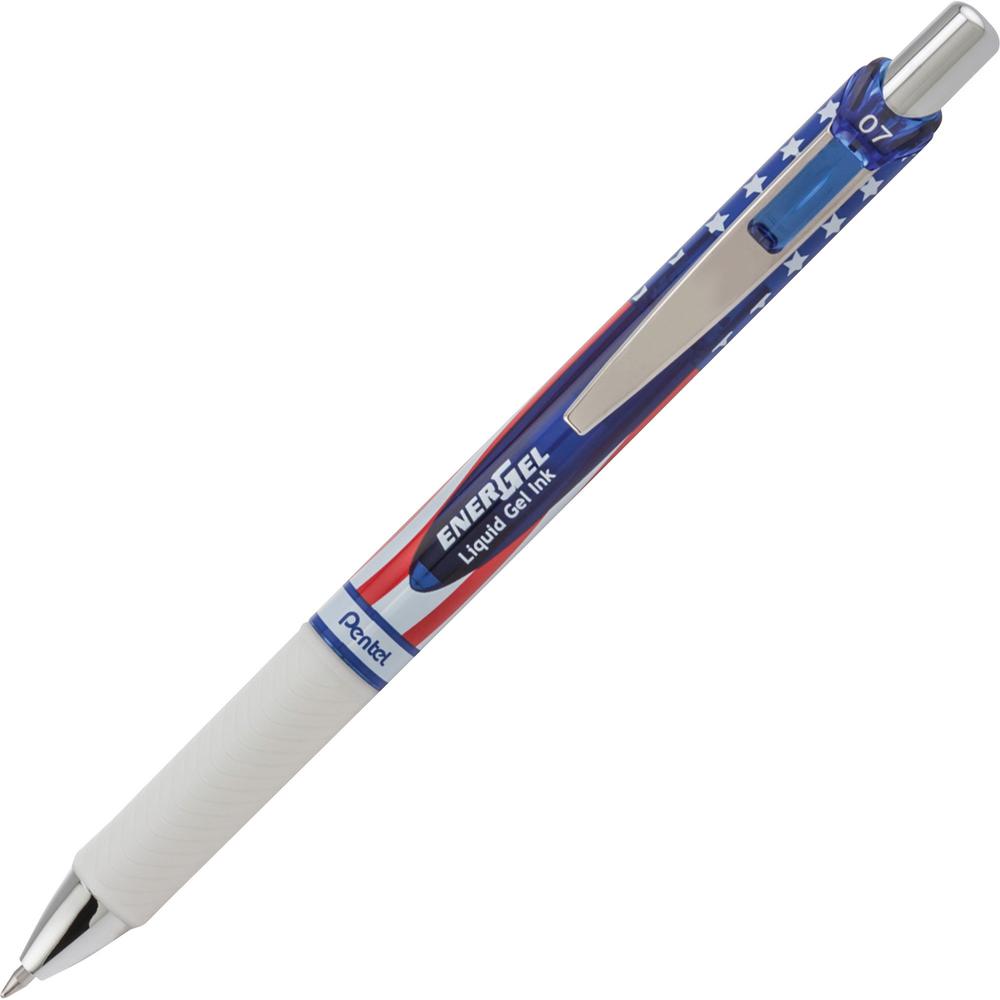 EnerGel EnerGel Stars & Stripes Liquid Gel Pens - 0.7 mm Pen Point Size - Retractable - Black - 5 / Pack. Picture 1