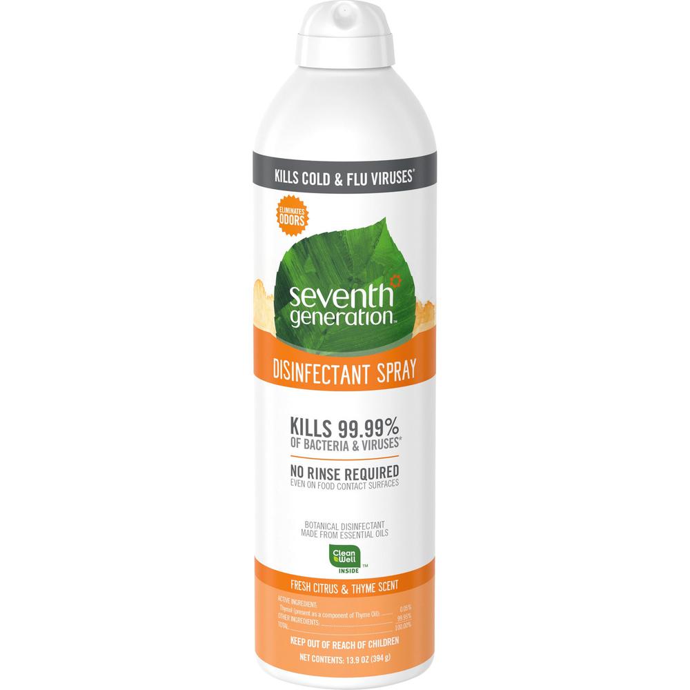 Seventh Generation Disinfectant Cleaner - Spray - 13.9 fl oz (0.4 quart) - Fresh Citrus & Thyme Scent - 1 Each - Clear. Picture 1
