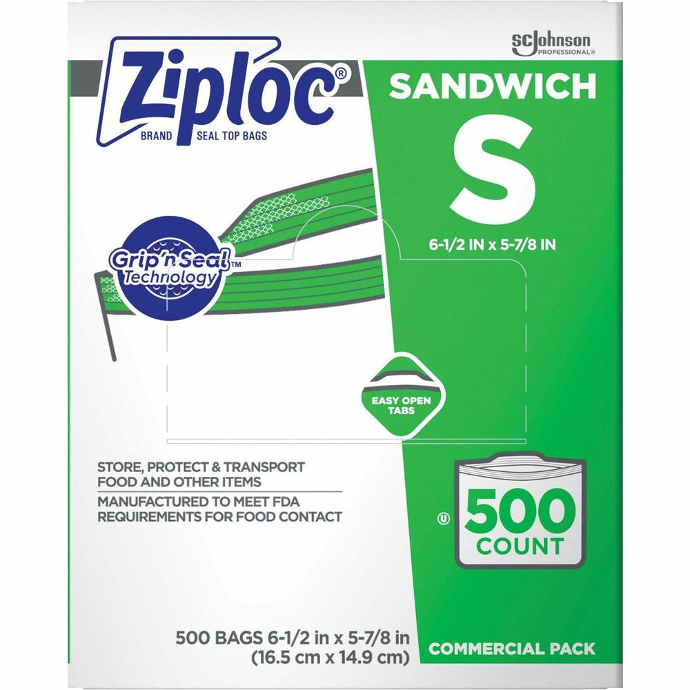 Ziploc&reg; Seal Top Sandwich Bags - 6" Width x 5.88" Length - 1.20 mil (30 Micron) Thickness - Zipper Closure - Clear - 500/Carton - Sandwich, Food. Picture 1