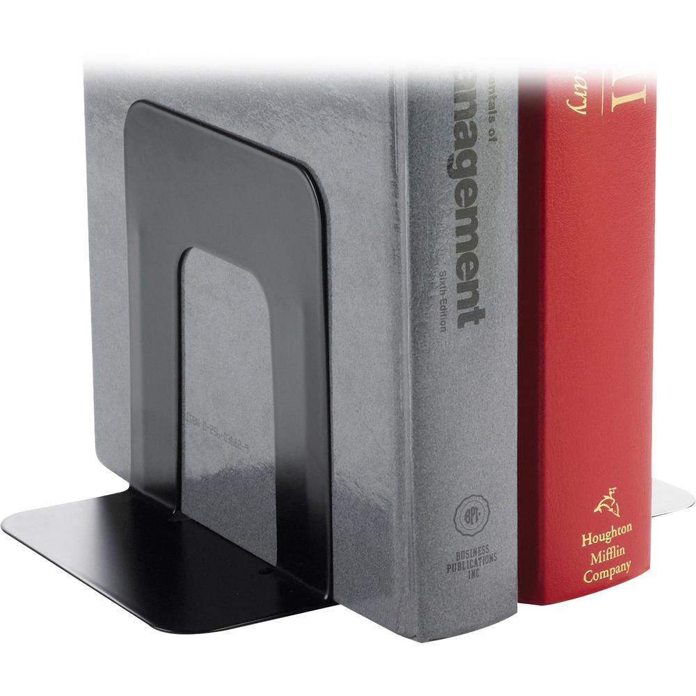 Business Source Heavy-gauge Steel Book Supports - 5.3" Height x 5" Width x 4.8" Depth - Desktop - Black - Steel - 12 / Box. Picture 1