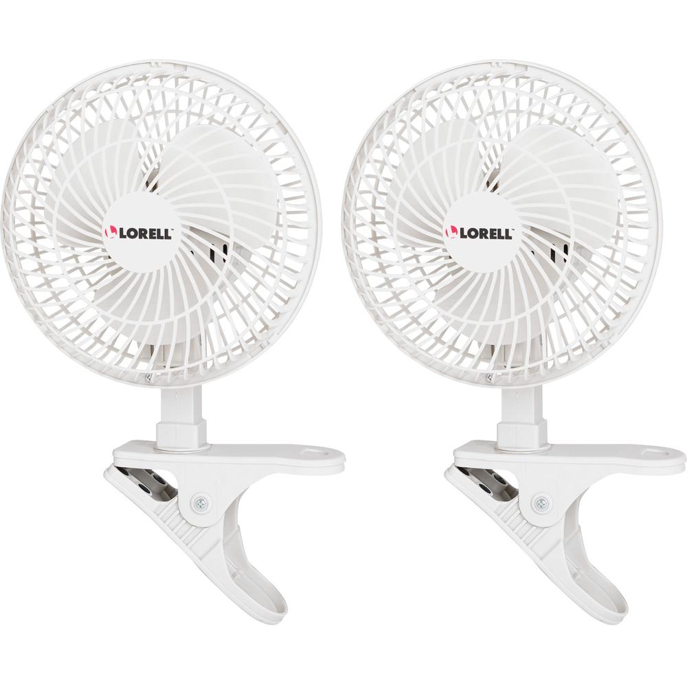 Lorell Clip-On Personal Fans - 152.4 mm Diameter - 2 Speed - Adjustable Tilt Head - 9.5" Height x 7.9" Width x 6" Depth - White. Picture 1