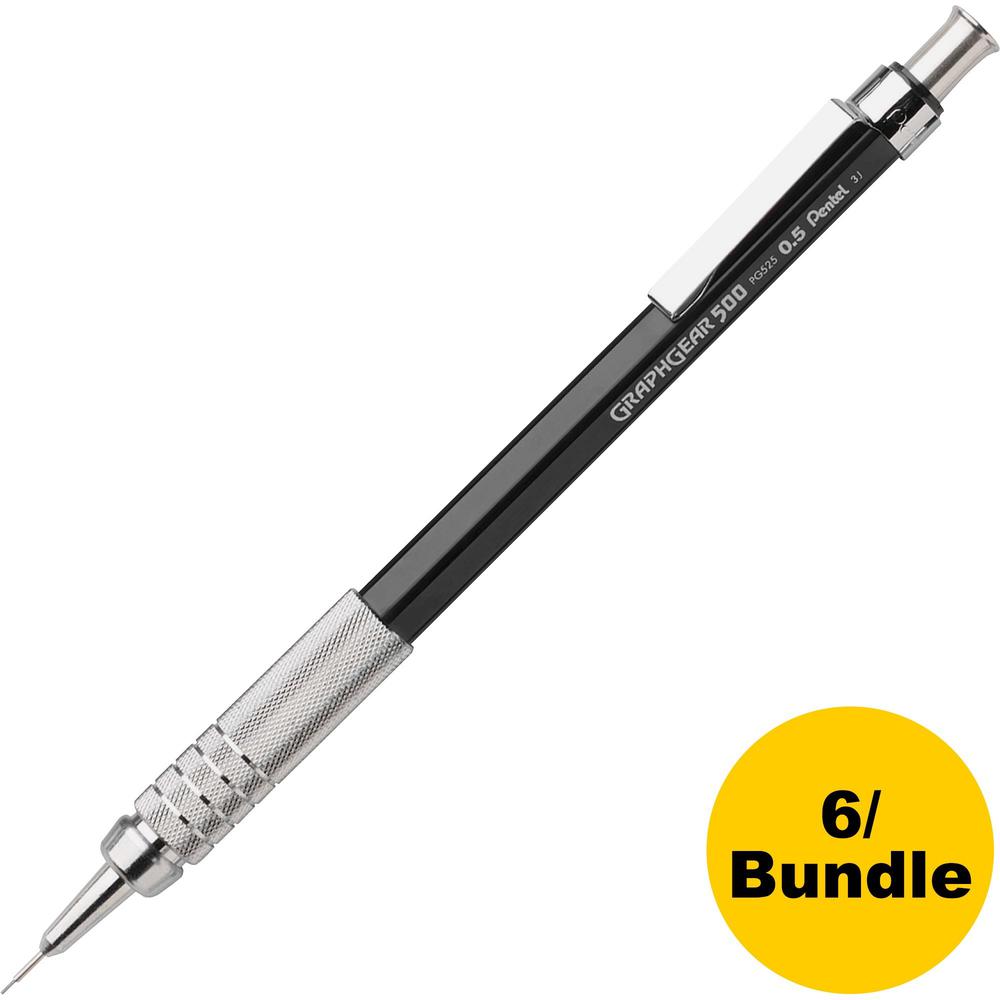 Pentel GraphGear 500 Mechanical Pencils - HB Lead - 0.5 mm Lead Diameter - Refillable - Black Barrel - 6 / Bundle. Picture 1