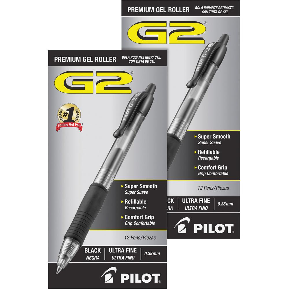Pilot G2 Premium Gel Roller Retractable Pens - Ultra Fine Pen Point - 0.38 mm Pen Point Size - Refillable - Retractable - Black Gel-based Ink - Clear Barrel - 24 / Bundle. Picture 1