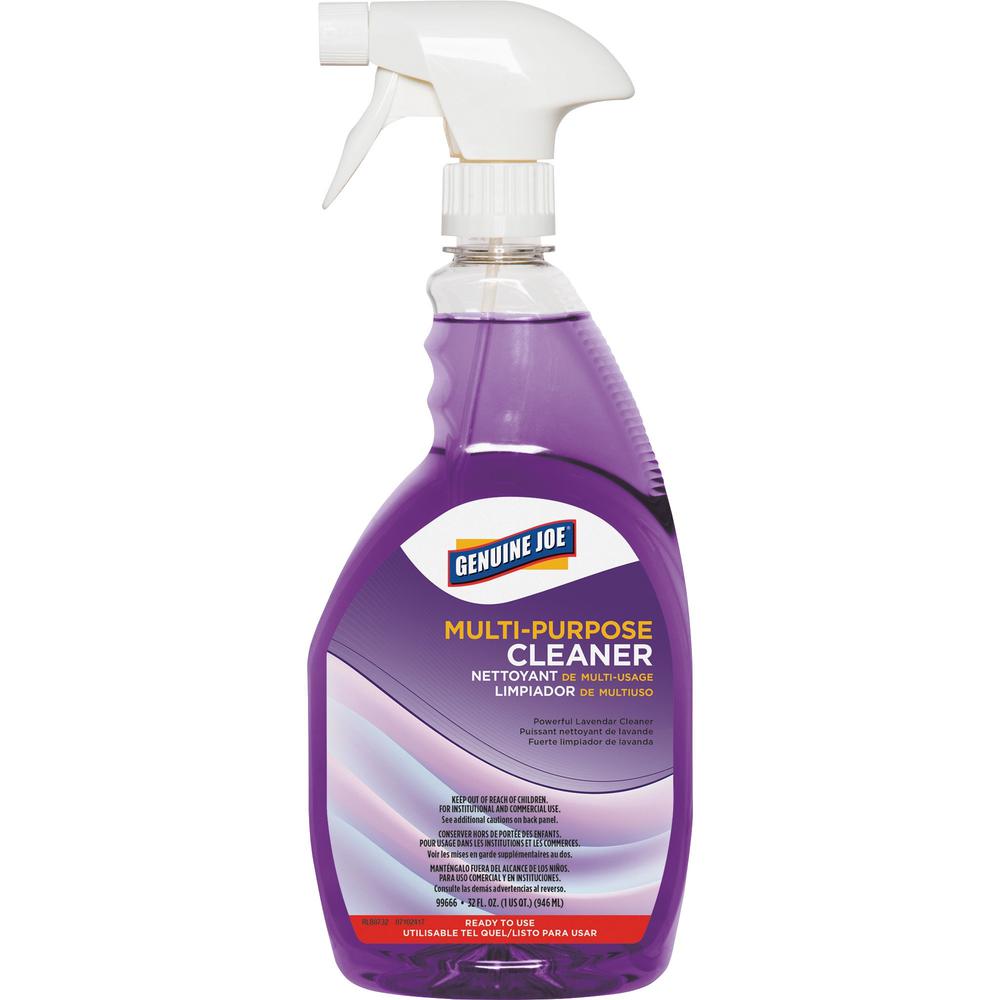 Genuine Joe Lavender Multipurpose Cleaner - Ready-To-Use Spray - 32 fl oz (1 quart) - Lavender Scent - 1 Each - Purple. The main picture.