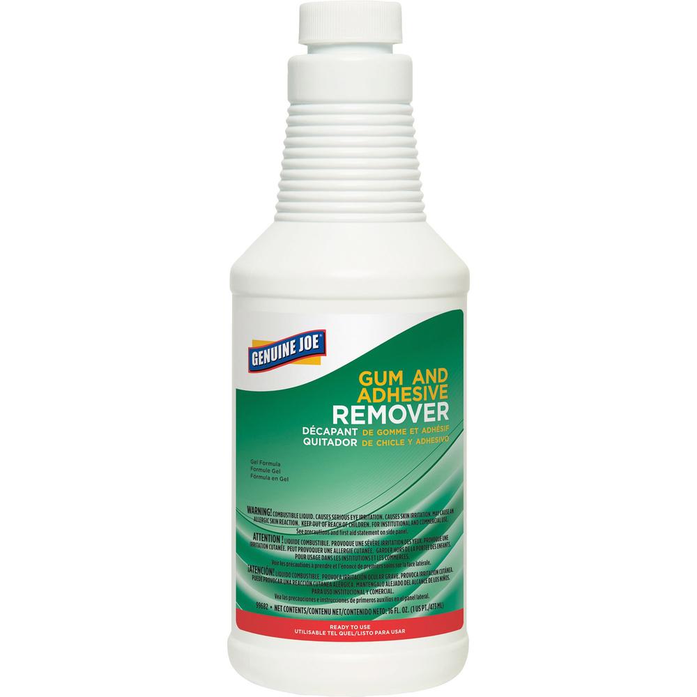 Genuine Joe Gum and Adhesive Remover - For Carpet - Ready-To-Use - 16 fl oz (0.5 quart) - 1 Each - Residue-free - White. Picture 1