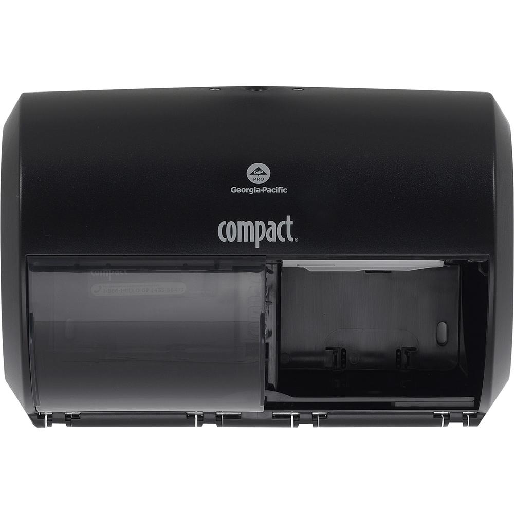 Compact 2-Roll Side-by-Side Coreless High-Capacity Toilet Paper Dispenser - 2000 x Sheet - 7.1" Height x 10.1" Width x 6.8" Depth - Black - Lockable - 1 Each. Picture 1