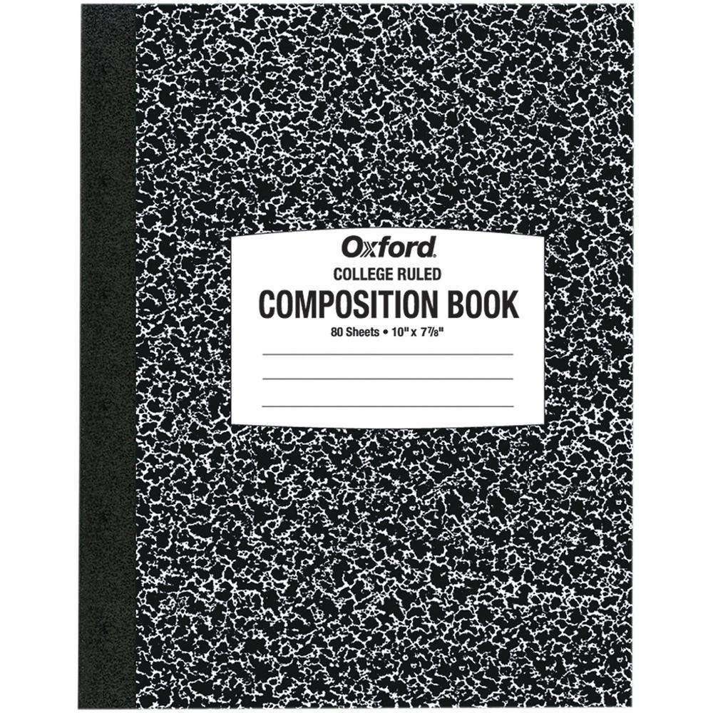 Oxford Tops College-ruled Composition Notebook - 80 Sheets - Stitched - 7 7/8" x 10" - White Paper - Black Cover Marble - 1 Each. Picture 1
