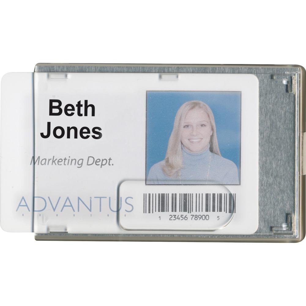 Advantus RFID Blocking Badge Holder - Support 3.38" x 2.13" Media - Vertical, Horizontal - Vinyl - 20 / Pack - Clear - Removable. Picture 1