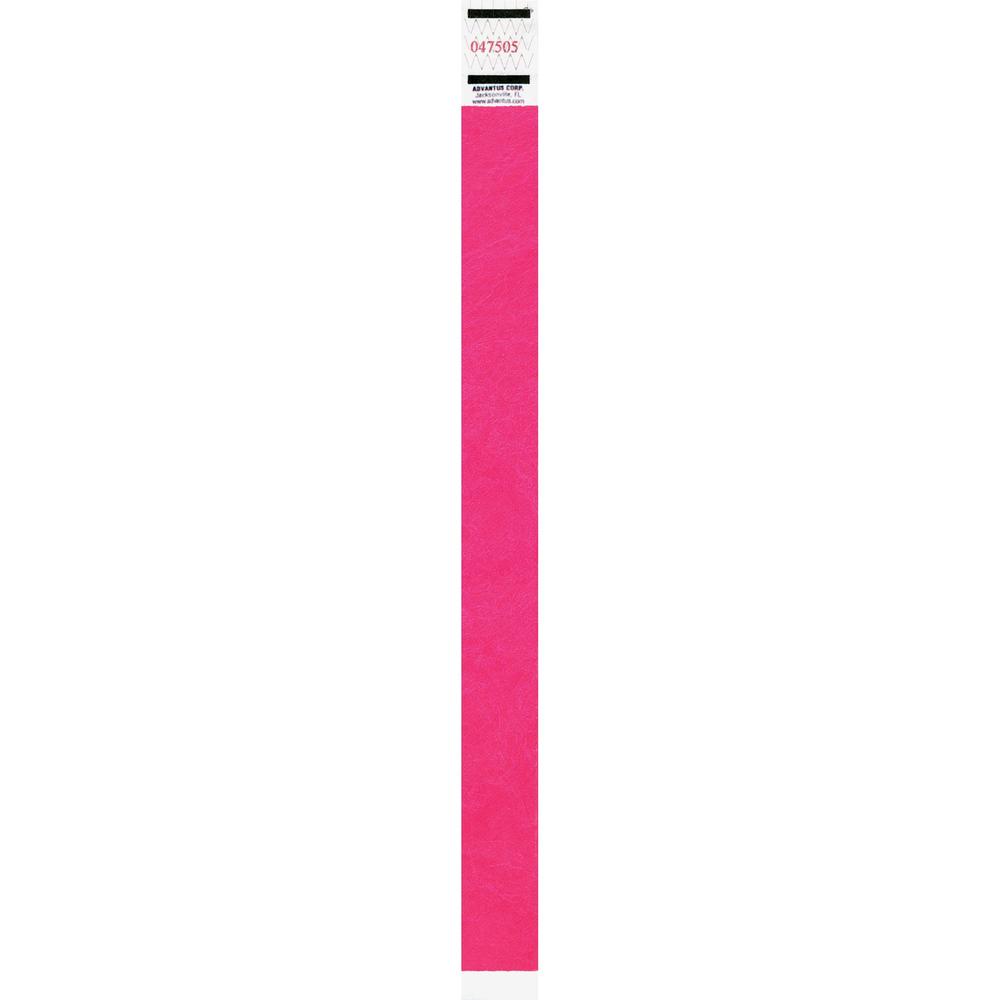 Advantus Neon Tyvek Wristbands - 500 / Pack - Neon Pink - Tyvek. Picture 1