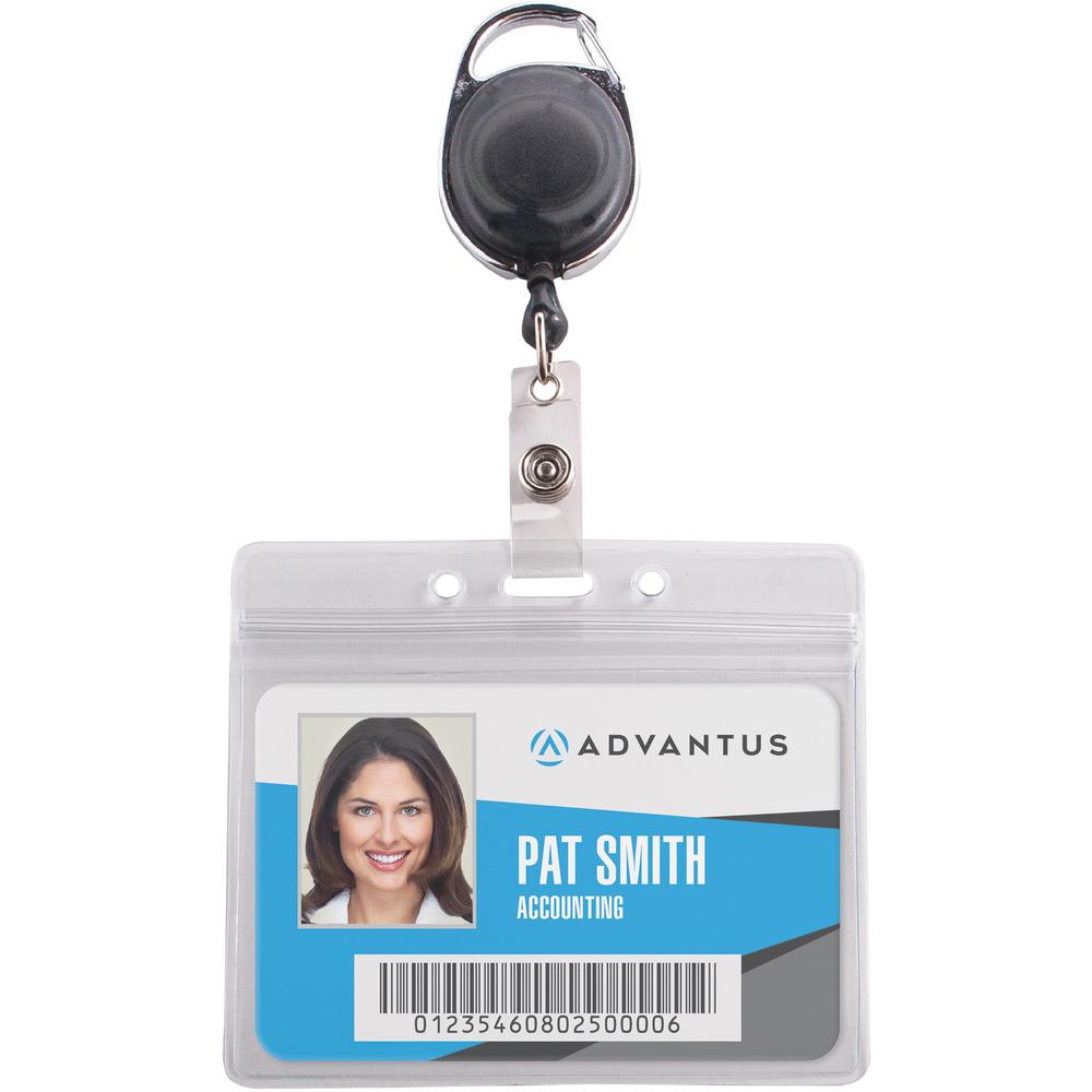 Advantus Badge Reel Holder Combo Pack - Support 3.75" x 2.58" Media - Horizontal - Vinyl - 10 / Pack - Black/Clear - Durable. Picture 1