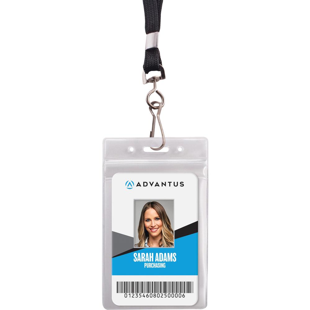 Advantus ID Holder/Lanyard Combo Pack - Support 3.75" x 2.58" Media - Vertical - Vinyl - 20 / Pack - Black/Clear - Durable. Picture 1