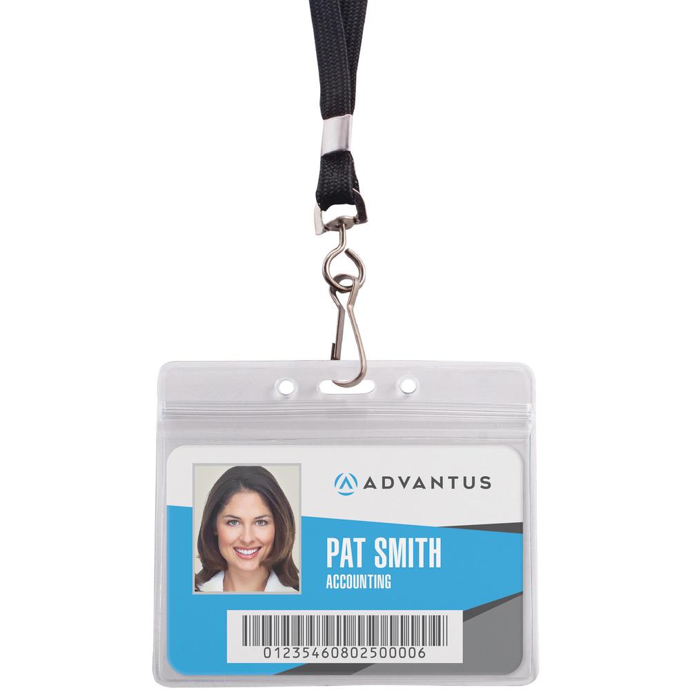 Advantus ID Holder/Lanyard Combo Pack - Support 3.75" x 2.63" Media - Horizontal - Vinyl - 20 / Pack - Black/Clear - Durable. Picture 1