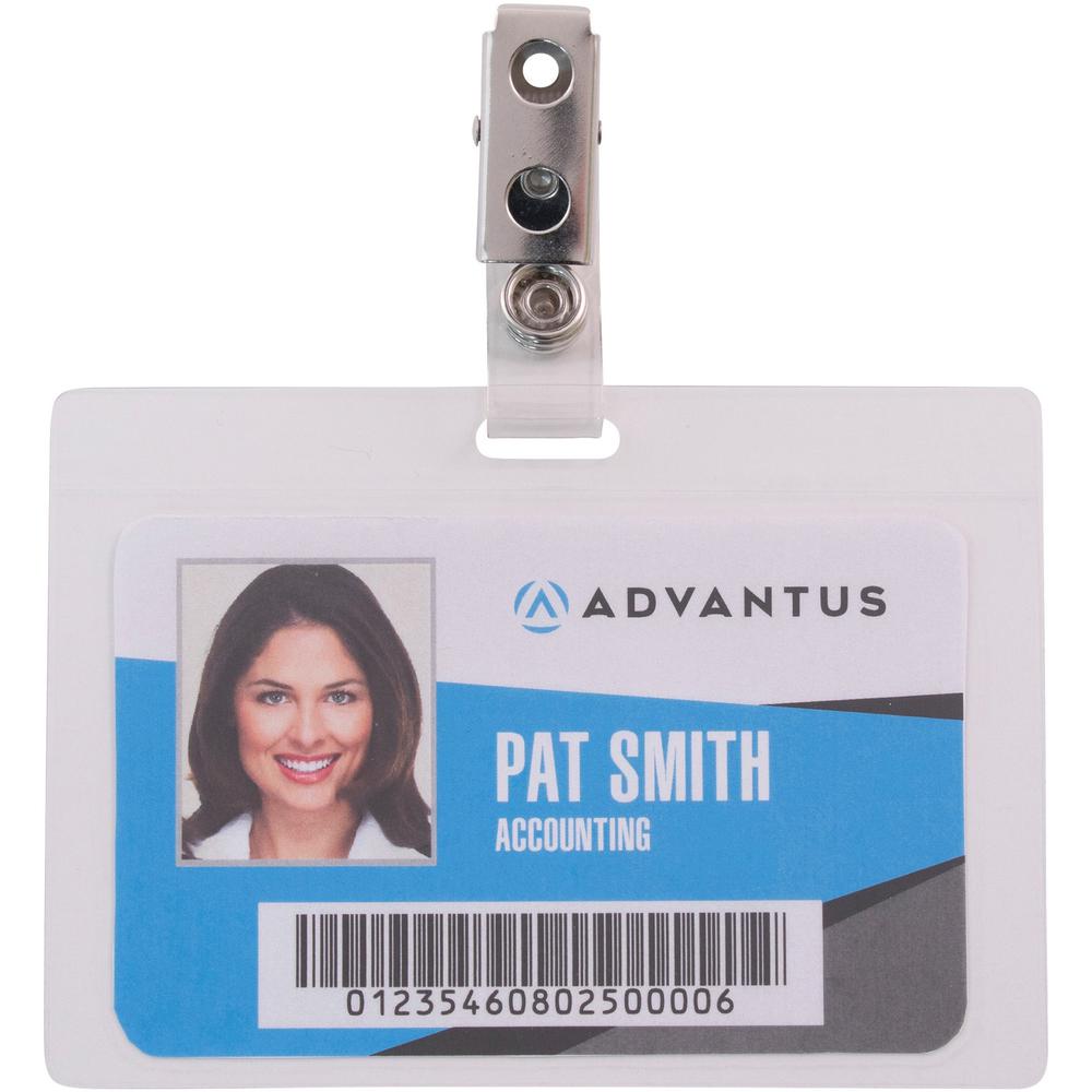 Advantus Strap Clip Self-laminating Badge Holders - Support 3.50" x 2.25" Media - Horizontal - 4" x 2.9" x - 25 / Pack - Clear. Picture 1