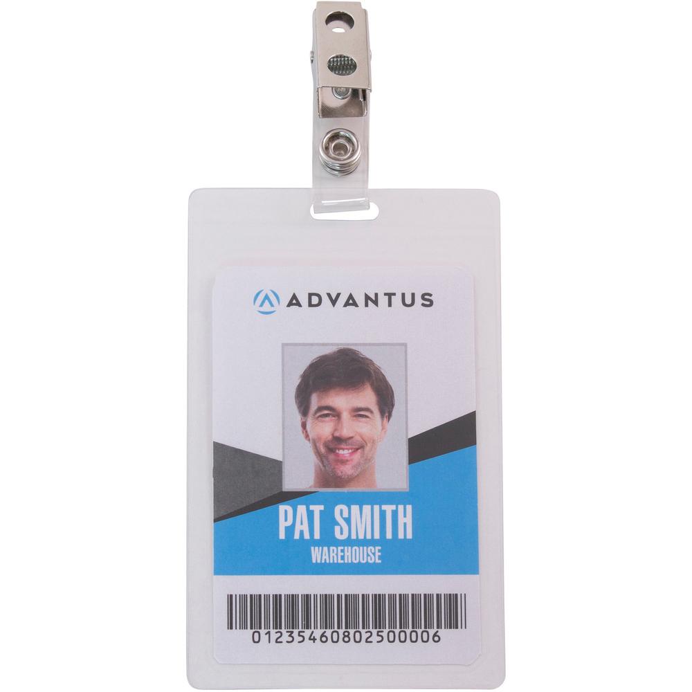 Advantus Strap Clip Self-laminating Badge Holders - Support 2.25" x 3.50" Media - Vertical - 4.3" x 2.6" x - 25 / Pack - Clear. Picture 1