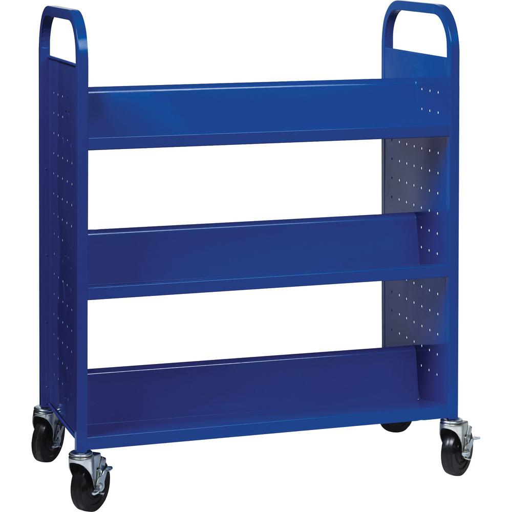 Lorell Double-sided Book Cart - 6 Shelf - Round Handle - 5" Caster Size - Steel - x 38" Width x 18" Depth x 46.3" Height - Blue - 1 Each. Picture 1