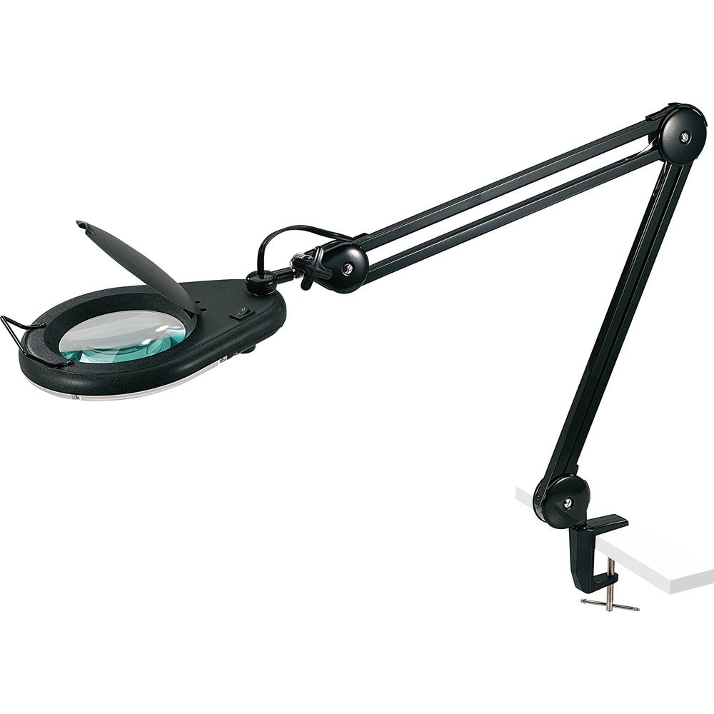 Lorell Magnifier Lamp with Clamp-On - 33" Height - 5.1" Width - 22 W Bulb - Glass, Metal - Black. Picture 1