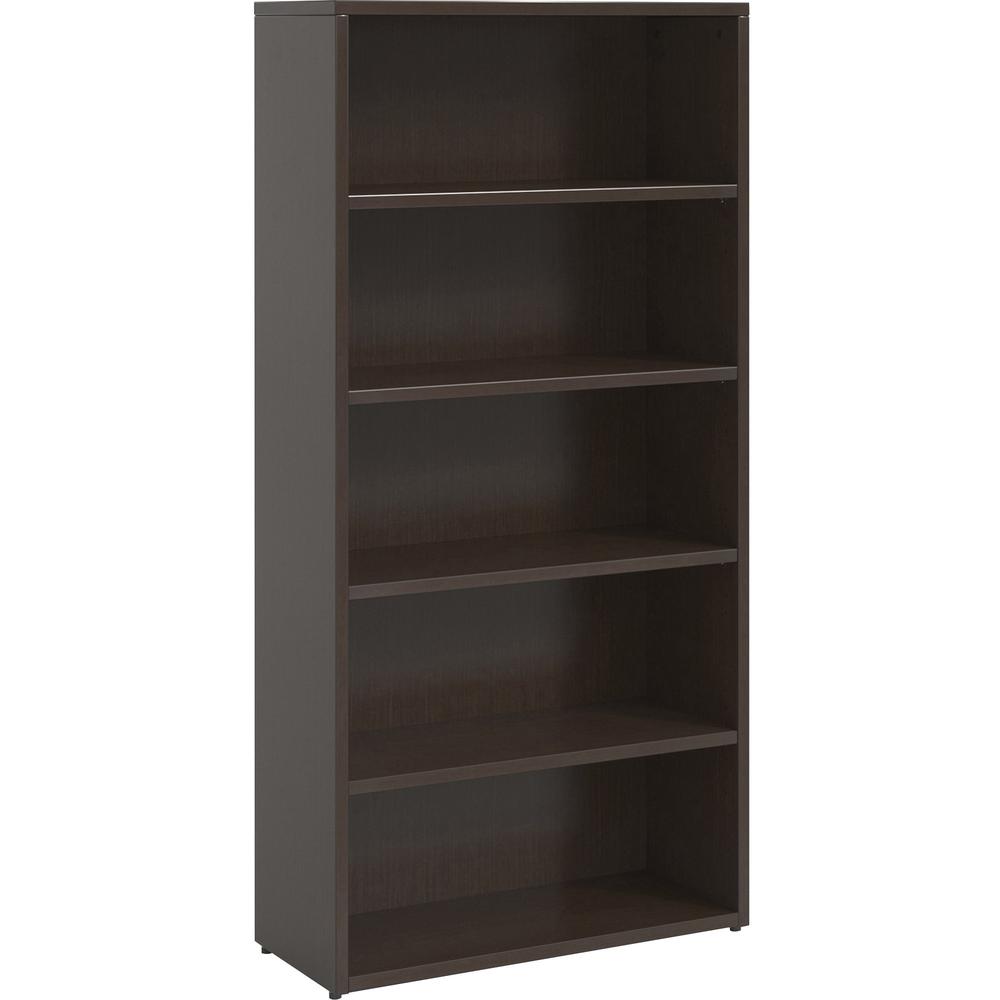 Lorell Prominence Espresso Laminate Bookcase - 34" x 12" x 69" , 1" Top - 5 Shelve(s) - Band Edge - Material: Particleboard - Finish: Espresso Laminate Surface, Thermofused Melamine (TFM). Picture 1