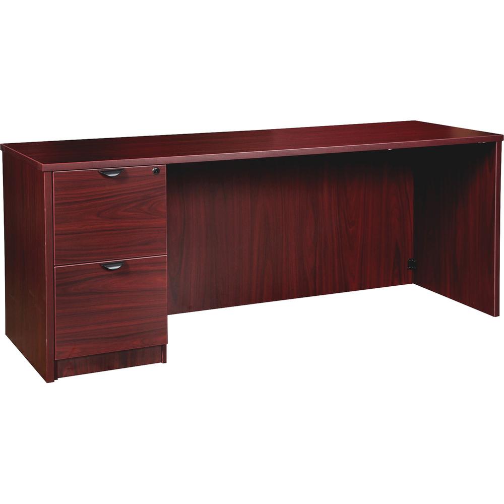 Lorell Prominence 2.0 Mahogany Laminate Left-Pedestal Credenza - 2-Drawer - 66" x 24" x 29" , 1" Top - 2 x File Drawer(s) - Single Pedestal on Left Side - Band Edge - Material: Particleboard - Finish:. The main picture.