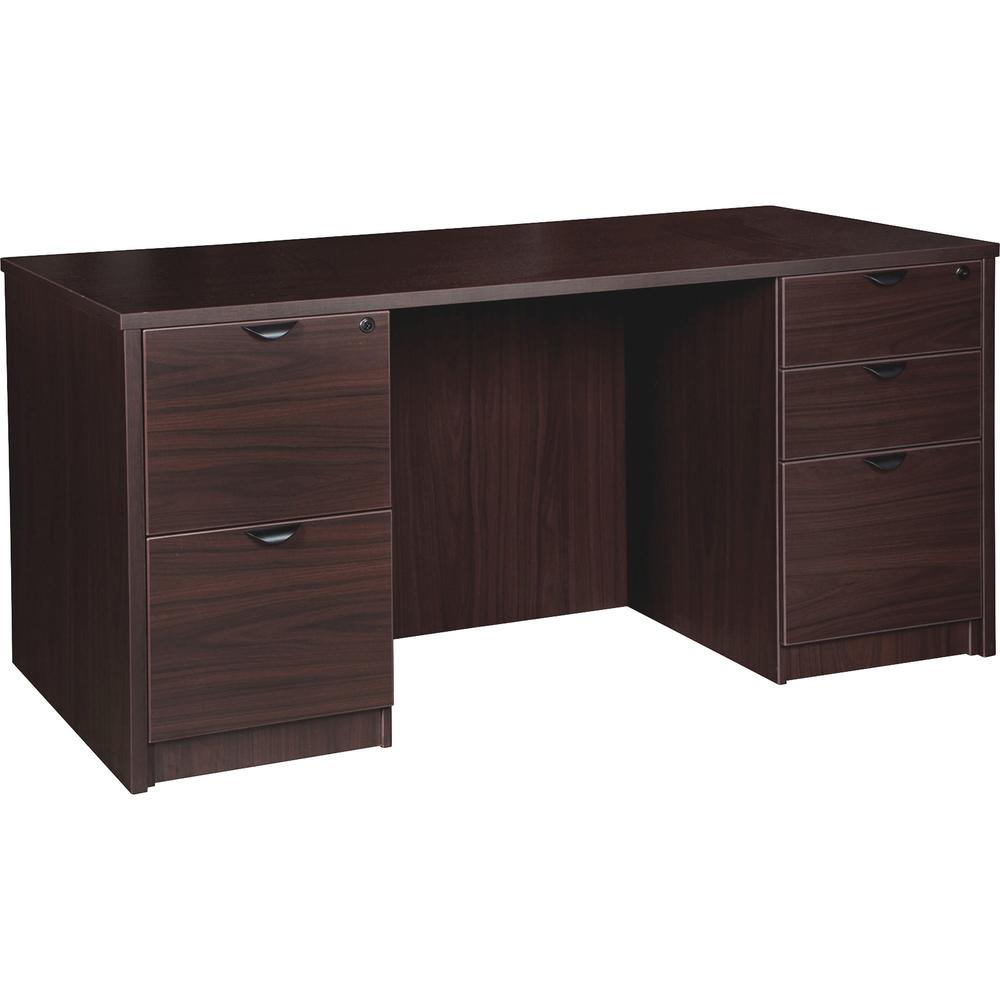 Lorell Prominence 2.0 Espresso Laminate Double-Pedestal Desk - 5-Drawer - 1" Top, 60" x 30" x 29" - 5 x File Drawer(s), Box Drawer(s) - Double Pedestal on Left/Right Side - Band Edge - Material: Parti. Picture 1