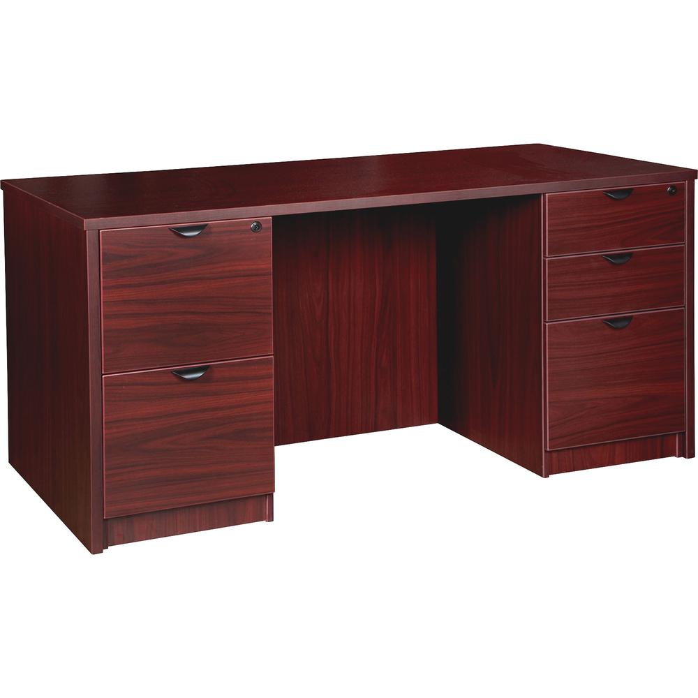Lorell Prominence 2.0 Double-Pedestal Desk - 1" Top, 60" x 30"29" - 5 x File, Box Drawer(s) - Double Pedestal on Left/Right Side - Band Edge - Material: Particleboard - Finish: Mahogany Laminate, Ther. Picture 1