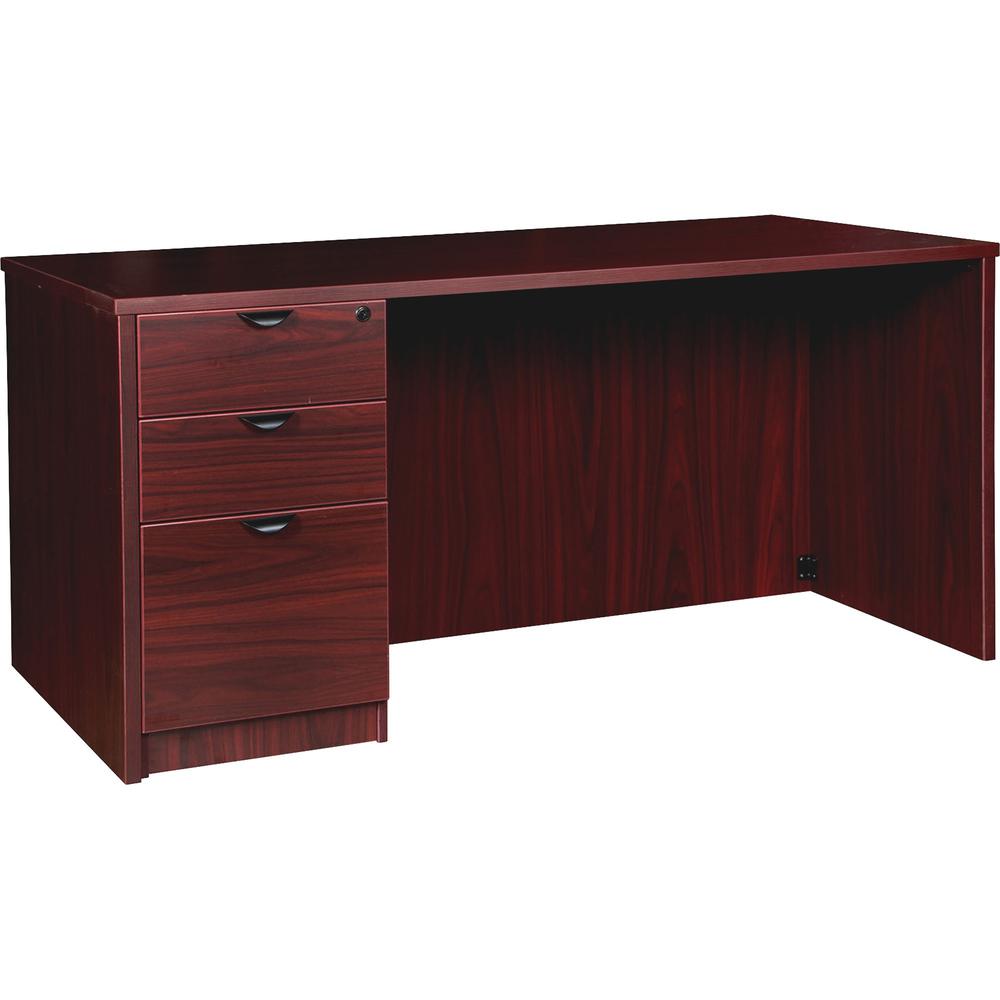Lorell Prominence 2.0 Left-Pedestal Desk - 1" Top, 60" x 30"29" - 3 x File, Box Drawer(s) - Single Pedestal on Left Side - Band Edge - Material: Particleboard - Finish: Mahogany Laminate, Thermofused . Picture 1