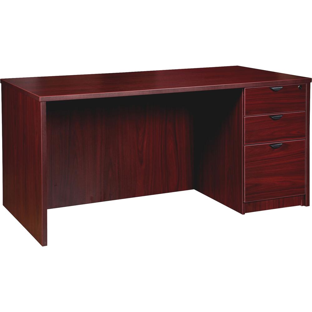 Lorell Prominence 2.0 Right-Pedestal Desk - 1" Top, 60" x 30"29" - 3 x File, Box Drawer(s) - Single Pedestal on Right Side - Band Edge - Material: Particleboard - Finish: Mahogany Laminate, Thermofuse. Picture 1