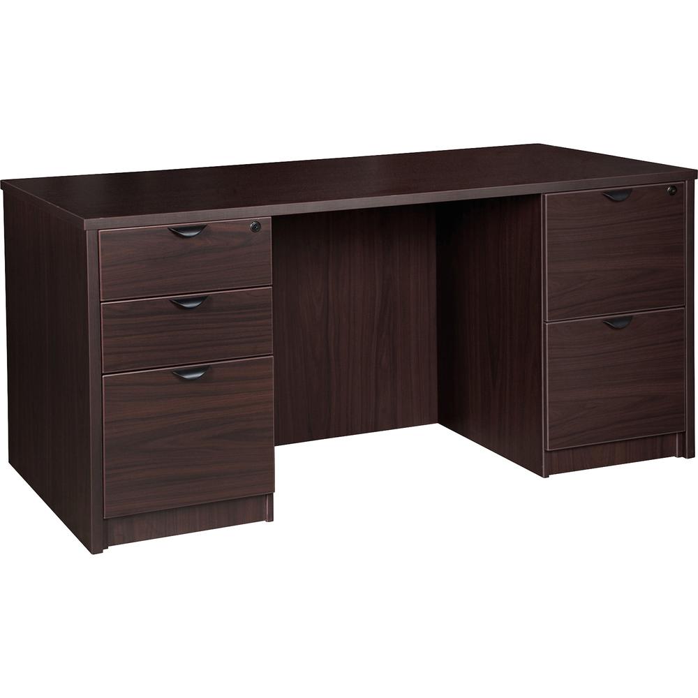 Lorell Prominence 2.0 Espresso Laminate Double-Pedestal Desk - 5-Drawer - 1" Top, 66" x 30" x 29" - 5 x File Drawer(s), Box Drawer(s) - Double Pedestal - Band Edge - Material: Particleboard - Finish: . Picture 1