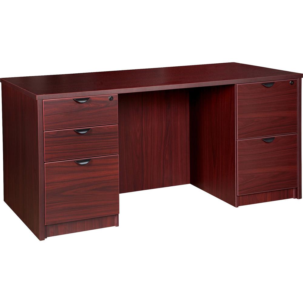 Lorell Prominence 2.0 Mahogany Laminate Double-Pedestal Desk - 5-Drawer - 1" Top, 66" x 30"29" - 5 x File, Box Drawer(s) - Double Pedestal - Band Edge - Material: Particleboard - Finish: Mahogany Lami. The main picture.