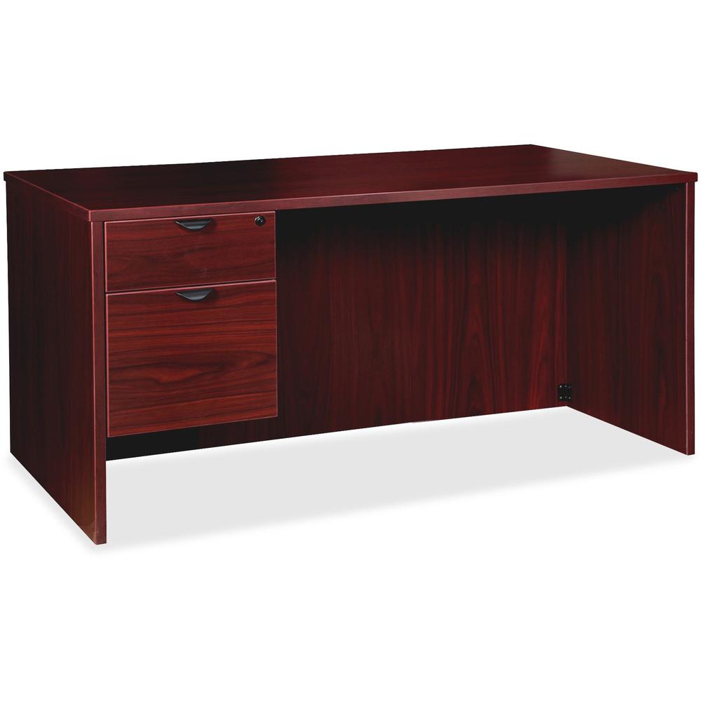 Lorell Prominence 2.0 3/4 Left-Pedestal Desk - 1" Top, 66" x 30"29" - 2 x File, Box Drawer(s) - Single Pedestal on Left Side - Band Edge - Material: Particleboard - Finish: Mahogany Laminate, Thermofu. Picture 1