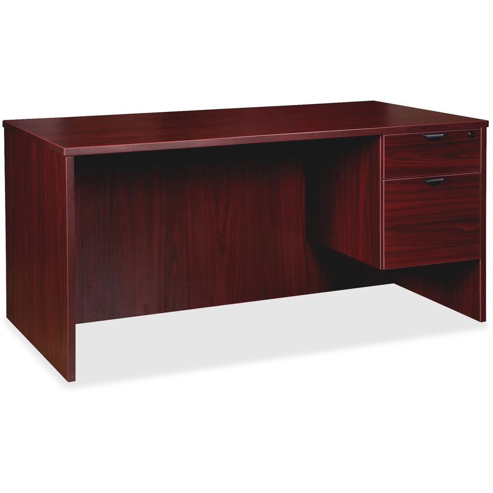 Lorell Prominence 2.0 3/4 Right-Pedestal Desk - 1" Top, 66" x 30"29" - 2 x File, Box Drawer(s) - Single Pedestal on Right Side - Band Edge - Material: Particleboard - Finish: Mahogany Laminate, Thermo. Picture 1
