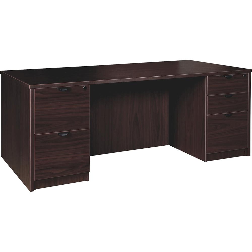 Lorell Prominence 2.0 Espresso Laminate Double-Pedestal Desk - 5-Drawer - 1" Top, 72" x 30" x 29" - 5 x File Drawer(s), Box Drawer(s) - Double Pedestal - Band Edge - Material: Particleboard - Finish: . Picture 1