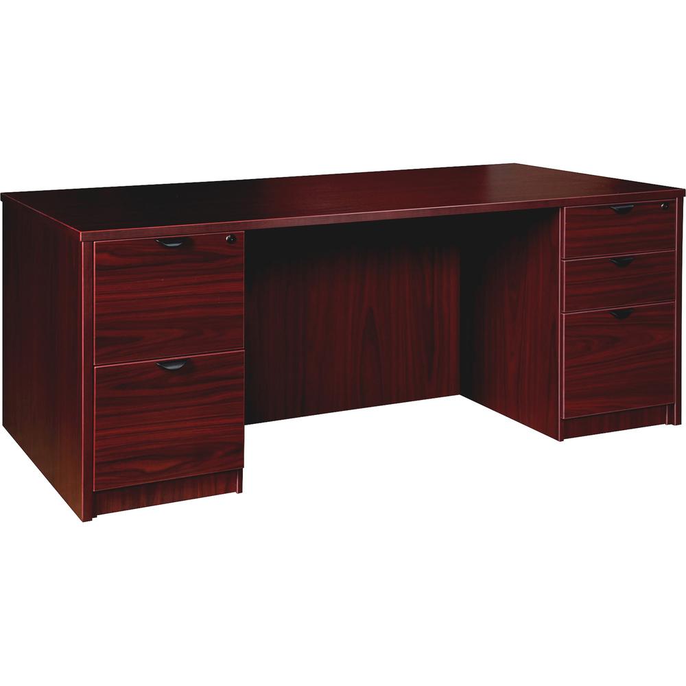 Lorell Prominence 2.0 Double-Pedestal Desk - 1" Top, 72" x 36"29" - 5 x File, Box Drawer(s) - Double Pedestal - Band Edge - Material: Particleboard - Finish: Mahogany Laminate, Thermofused Melamine (T. Picture 1