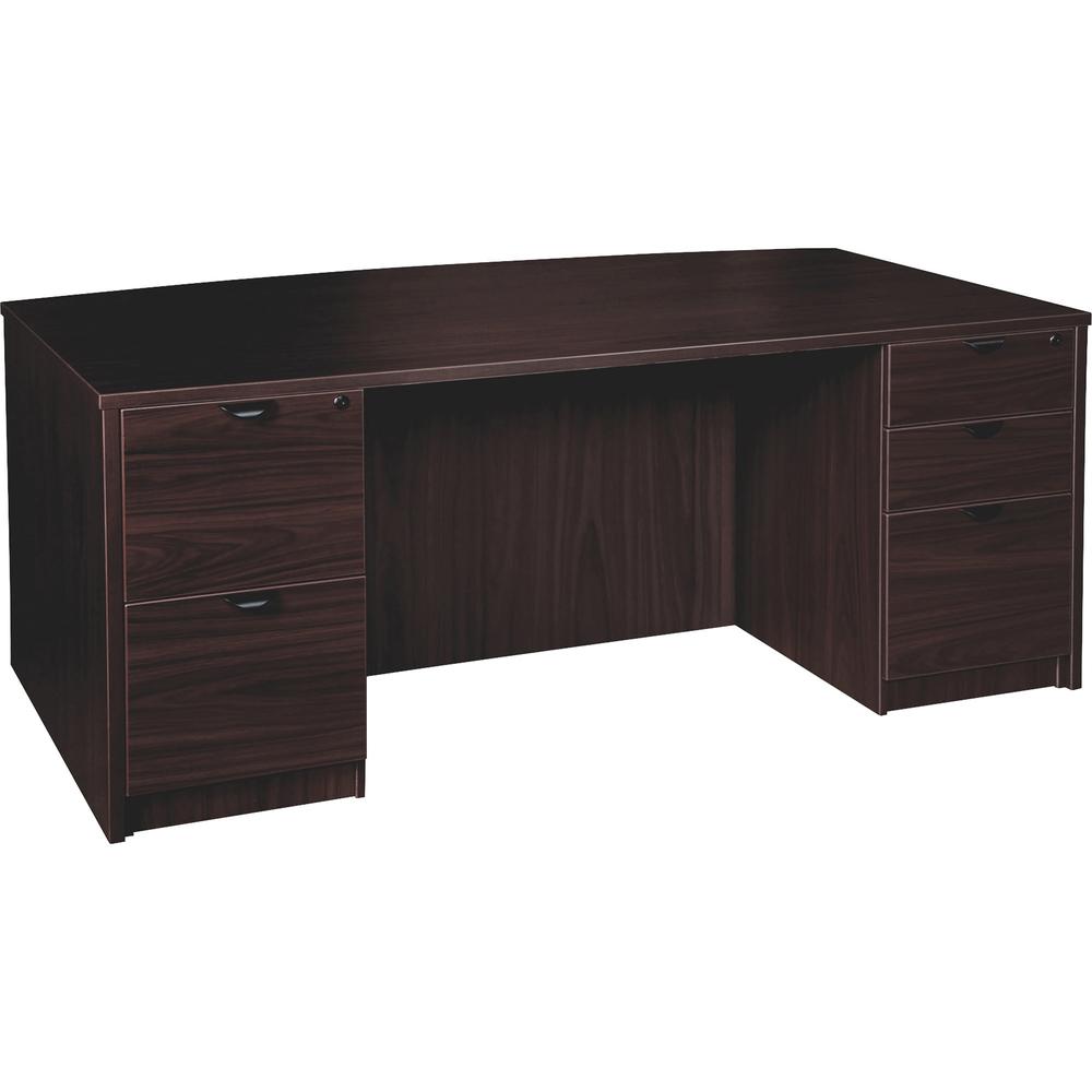Lorell Prominence 2.0 Bowfront Double-Pedestal Desk - 1" Top, 72" x 42"29" - 5 x File, Box Drawer(s) - Double Pedestal - Band Edge - Material: Particleboard - Finish: Espresso Laminate, Thermofused Me. Picture 1