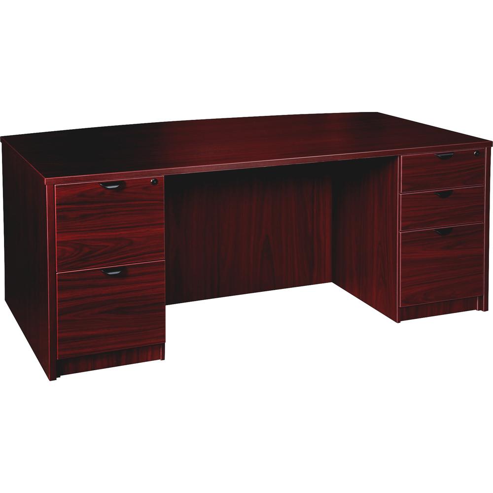 Lorell Prominence 2.0 Mahogany Laminate Double-Pedestal Desk - 5-Drawer - 1" Top, 72" x 42" x 29" - 5 x File Drawer(s), Box Drawer(s) - Double Pedestal - Band Edge - Material: Particleboard - Finish: . The main picture.