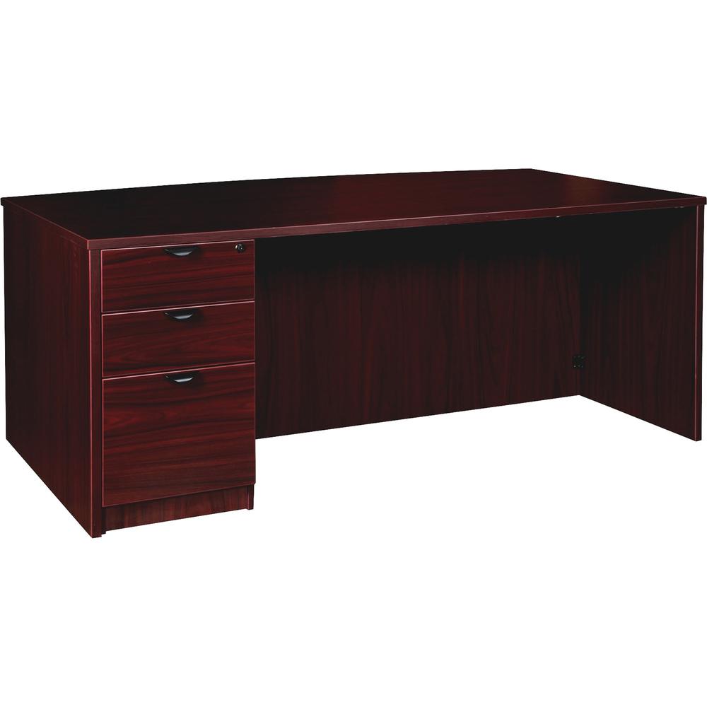 Lorell Prominence 2.0 Bowfront Left-Pedestal Desk - 1" Top, 72" x 42"29" - 3 x File, Box Drawer(s) - Single Pedestal on Left Side - Band Edge - Material: Particleboard - Finish: Mahogany Laminate, The. Picture 1