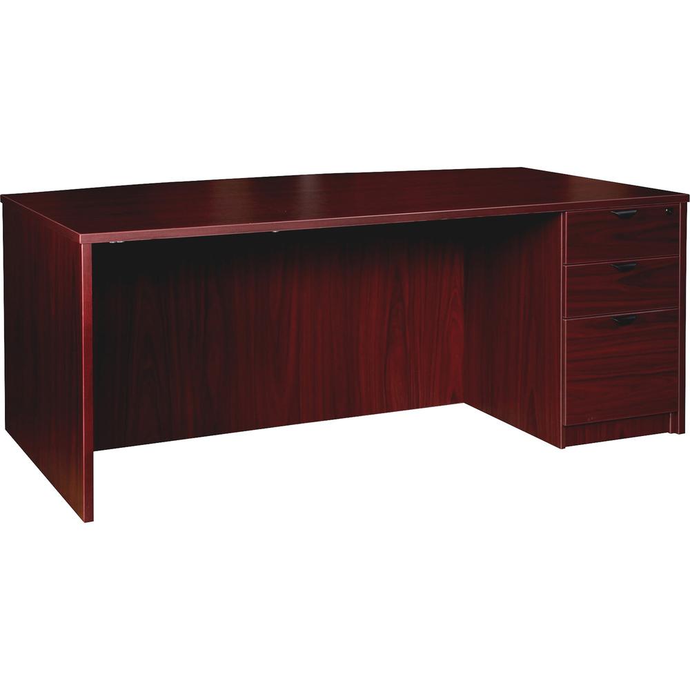 Lorell Prominence 2.0 Bowfront Right-Pedestal Desk - 1" Top, 72" x 42"29" - 3 x File, Box Drawer(s) - Single Pedestal on Right Side - Band Edge - Material: Particleboard - Finish: Mahogany Laminate, T. Picture 1