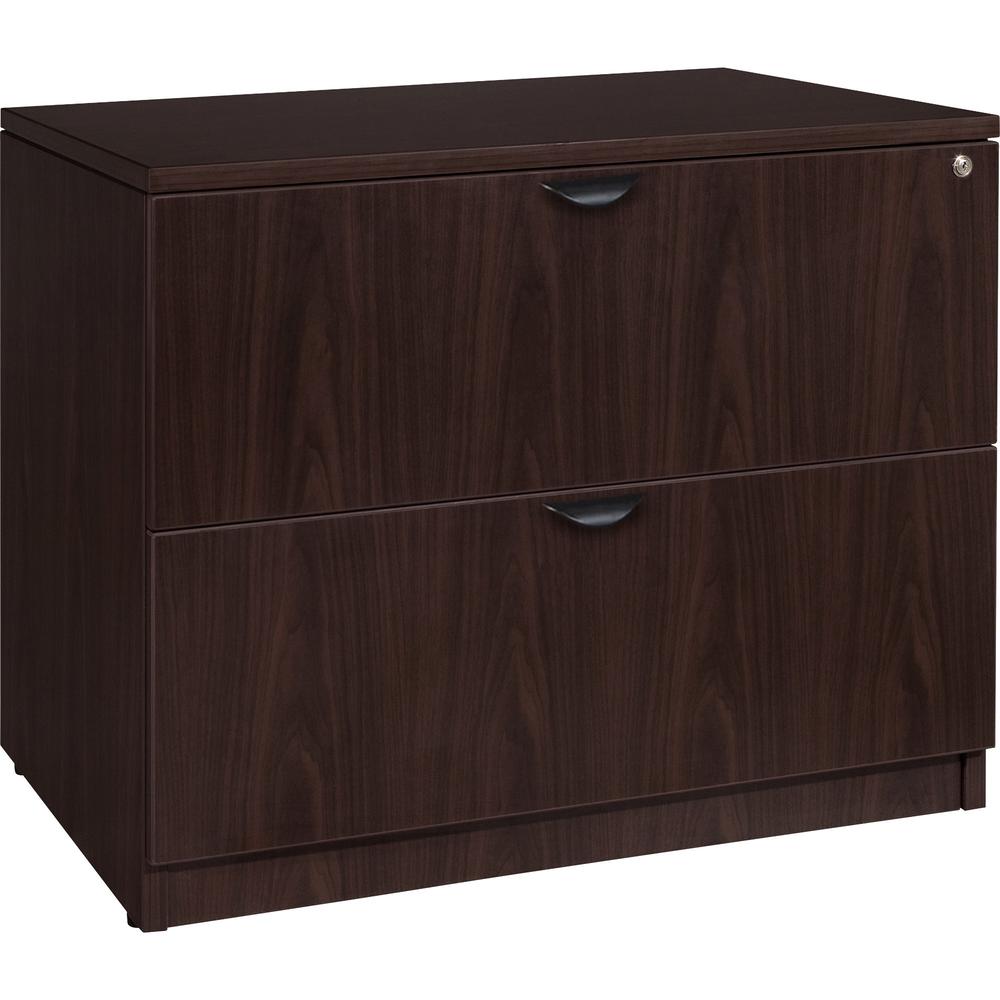 Lorell Prominence 2.0 Espresso Laminate Lateral File - 2-Drawer - 36" x 22" x 29" - 2 x File Drawer(s) - Band Edge - Material: Particleboard - Finish: Espresso Laminate, Thermofused Melamine (TFM). The main picture.