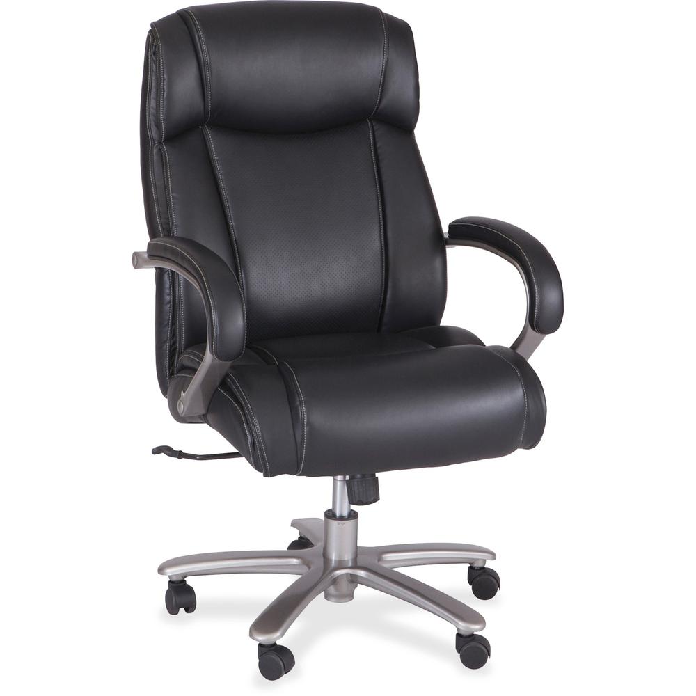 Safco Big & Tall Leather High-Back Task Chair - Black Bonded Leather Seat - High Back - Armrest - 1 Each. The main picture.