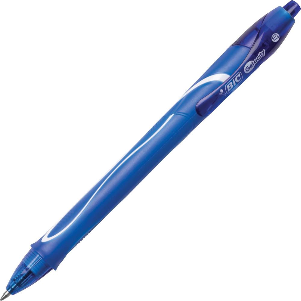 BIC Gel-ocity .7mm Retractable Pen - Medium Pen Point - 0.7 mm Pen Point Size - Retractable - Blue Gel-based Ink - 1 Dozen. Picture 1