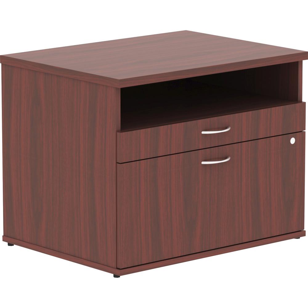 Lorell Relevance Series 2-Drawer File Cabinet Credenza w/Open Shelf - 29.5" x 22"23.1" - 2 x File Drawer(s) - 1 Shelve(s) - Finish: Mahogany, Laminate. Picture 1