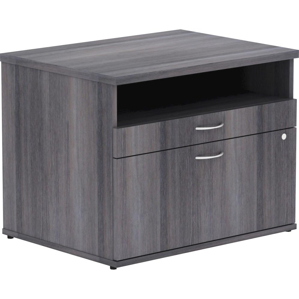 Lorell Relevance Series 2-Drawer File Cabinet Credenza w/Open Shelf - 29.5" x 22"23.1" - 2 x File Drawer(s) - 1 Shelve(s) - Finish: Charcoal, Laminate. Picture 1