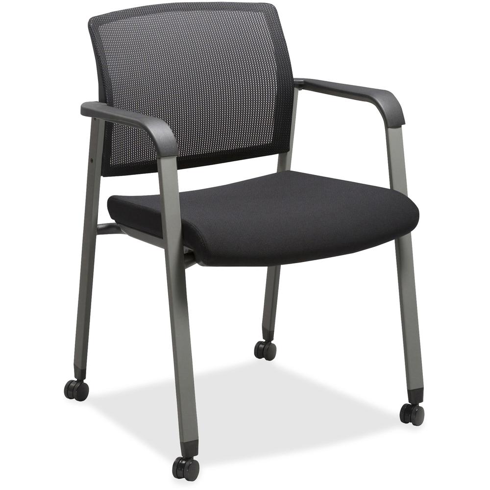 Lorell Mesh Back Guest Chairs with Casters - Black Fabric Seat - High Back - Square Base - 1 Each. The main picture.