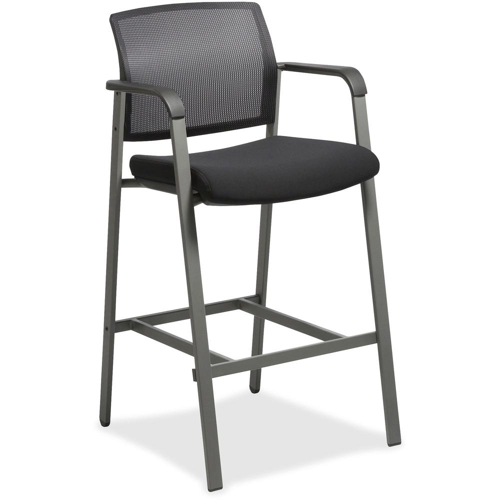 Lorell Mesh Back Guest Stool - Black Fabric Seat - Square Base - 1 Each. The main picture.