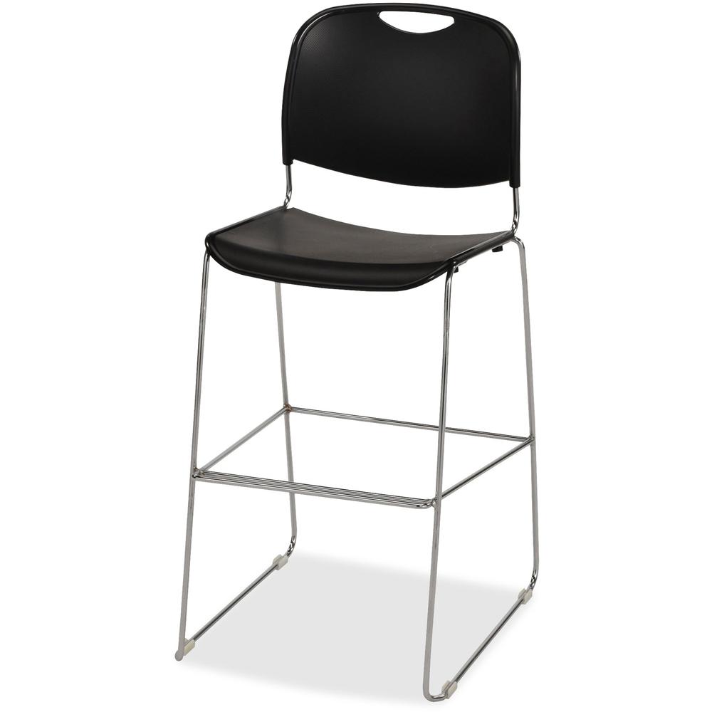 Lorell Bistro Stack Chair - Black Plastic Seat - Black Plastic Back - Chrome Steel Frame - 1 Each. Picture 1