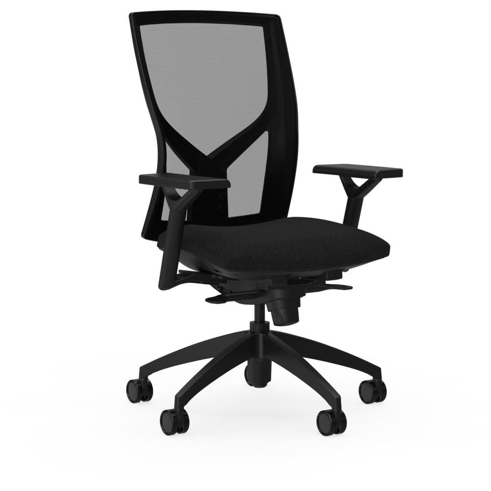 Lorell Justice Series Mesh High-Back Chair - Fabric, Foam Seat - High Back - Black - 1 Each. Picture 1