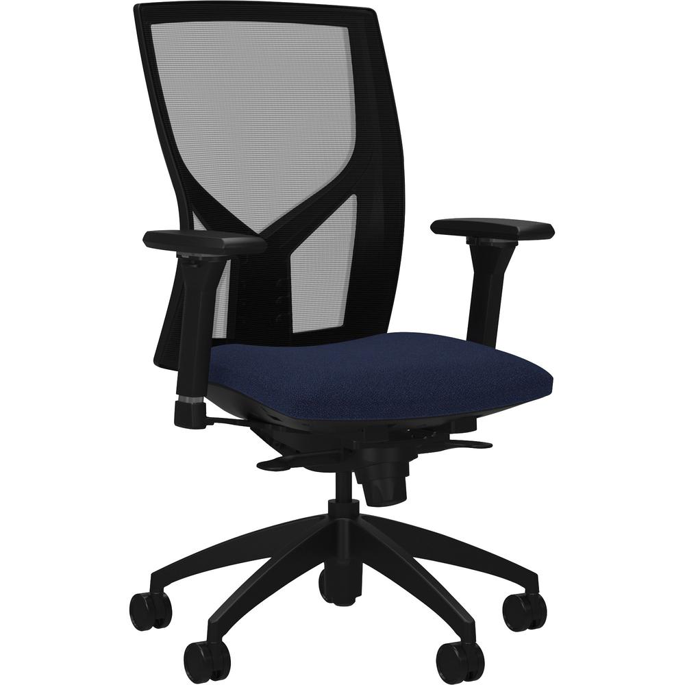 Lorell Justice Series Mesh High-Back Chair - Dark Blue Fabric, Foam Seat - High Back - Black - 1 Each. Picture 1