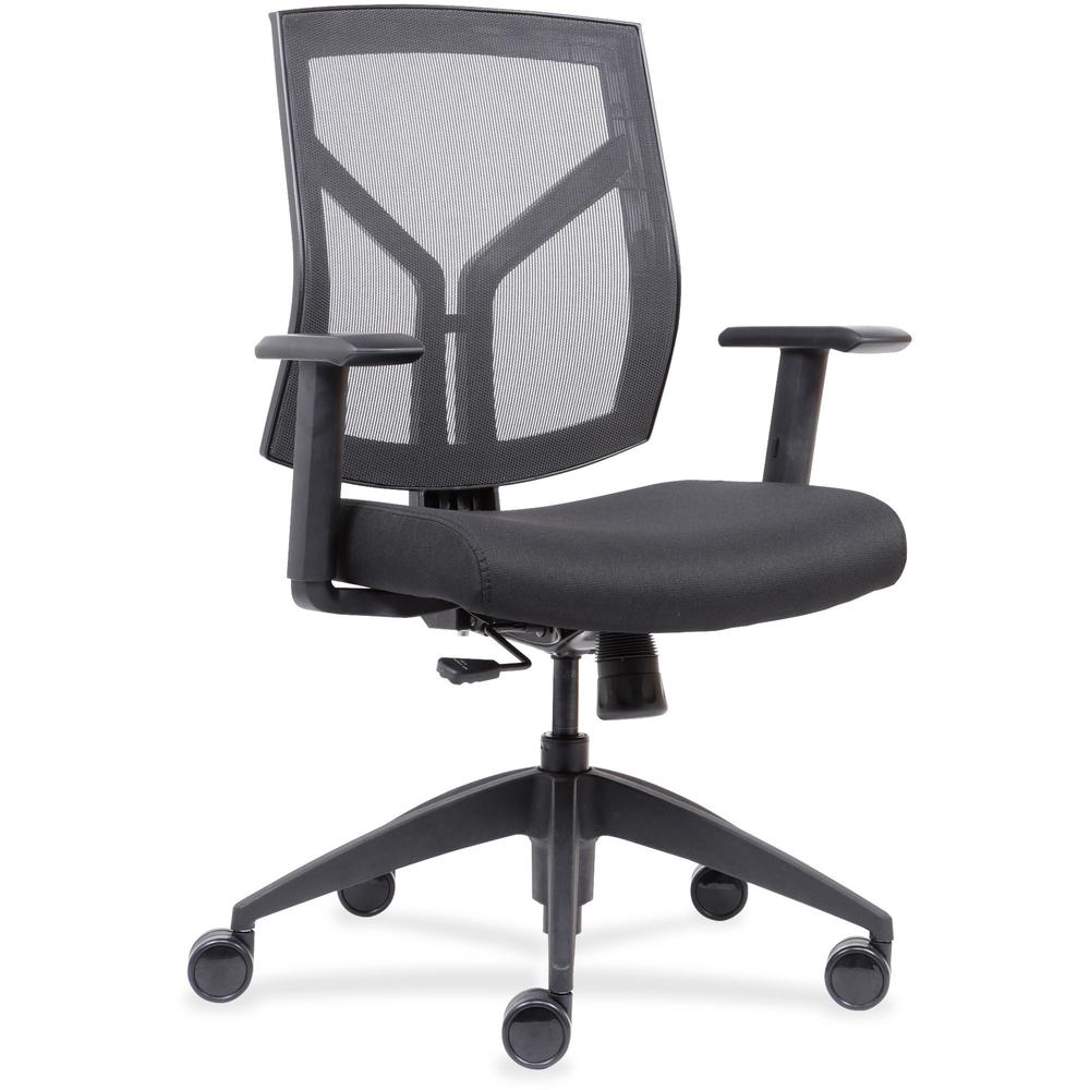 Lorell Mid-Back Chairs with Mesh Back & Fabric Seat - Black Fabric, Foam Seat - Black Back - 1 Each. The main picture.