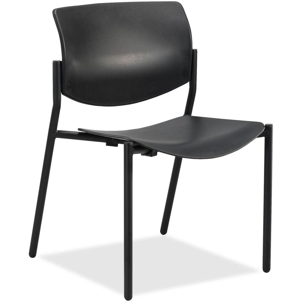 Lorell Stack Chairs with Molded Plastic Seat & Back - 2/CT - Black Plastic Seat - Black Plastic Back - Black, Powder Coated Tubular Steel Frame - Four-legged Base - 2 / Carton. Picture 1
