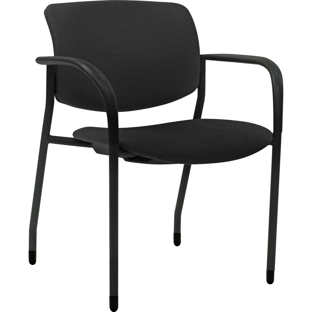 Lorell Contemporary Stacking Chair - Black Foam, Crepe Fabric Seat - Black Foam, Crepe Fabric Back - Powder Coated, Black Tubular Steel Frame - Four-legged Base - Armrest - 2 / Carton. The main picture.